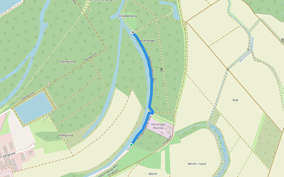 Mühlbach-Wiede Weg walking route map in Rheinau
