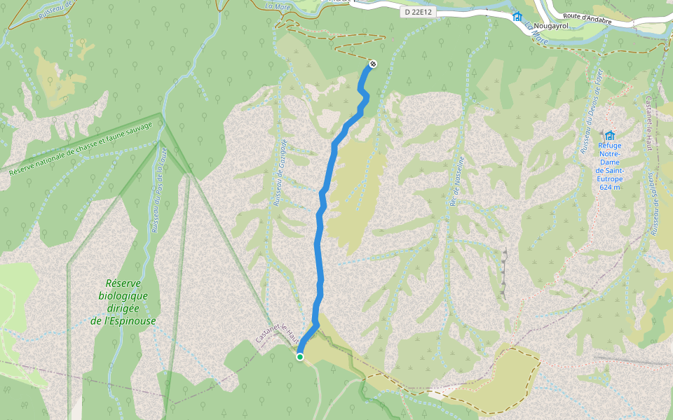 Arête de Razigade walking route map in Rosis