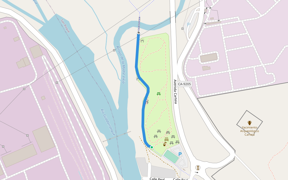 Sendero Puente de la Madrevieja walking route map in San Roque
