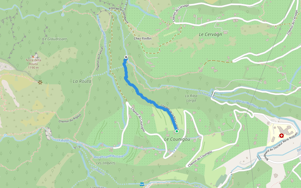 Chemin de la Riba Larga walking route map in Roquebillière