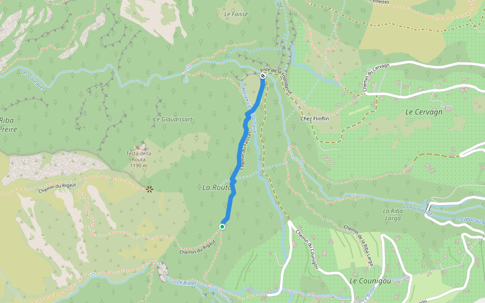 Chemin du Faïssas walking route map in Roquebillière