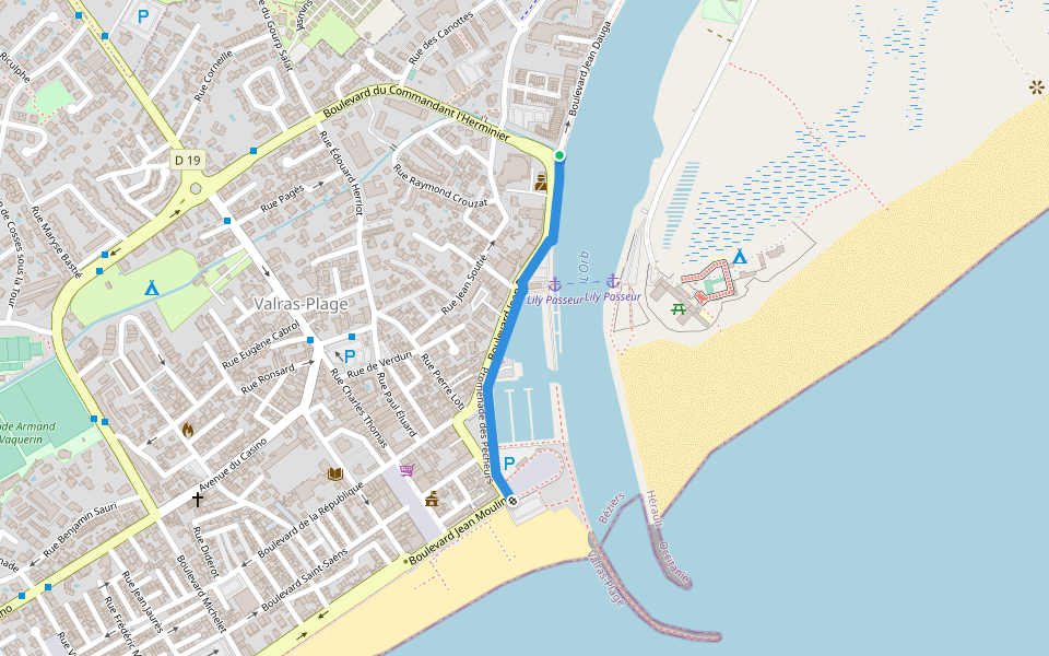 Promenade des Pécheurs walking route map in Valras-Plage