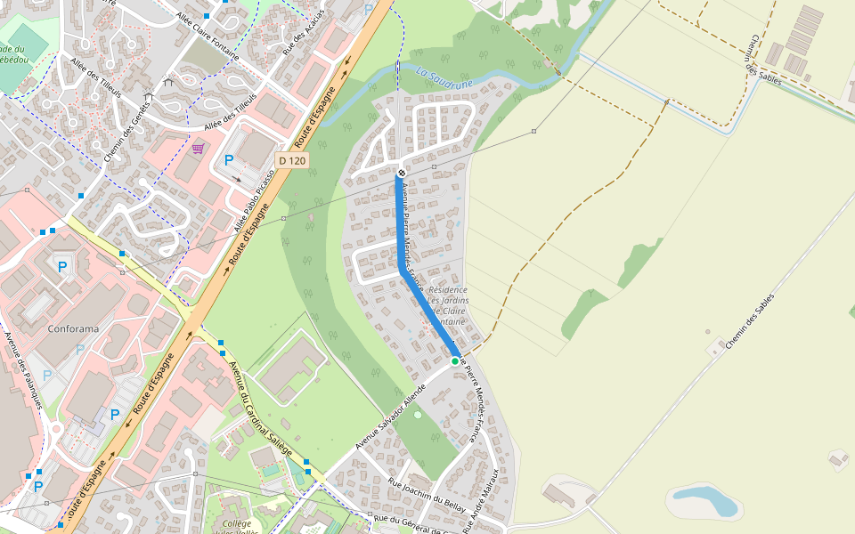 Avenue Pierre Mendès-France walking route map in Portet-sur-Garonne