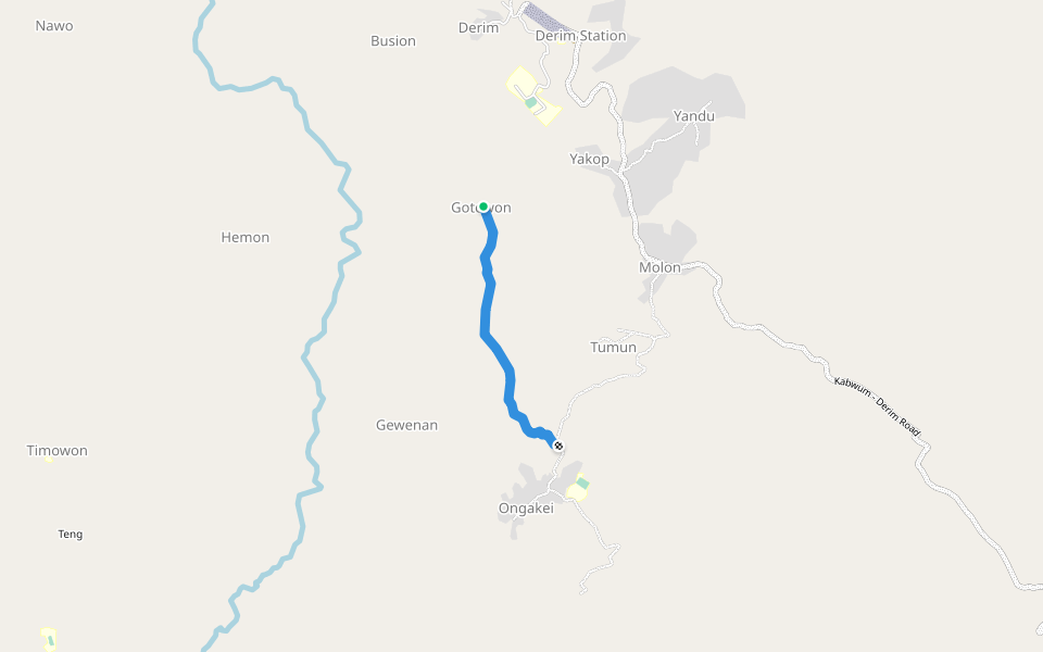 Gotowon Trail walking route map in Derim