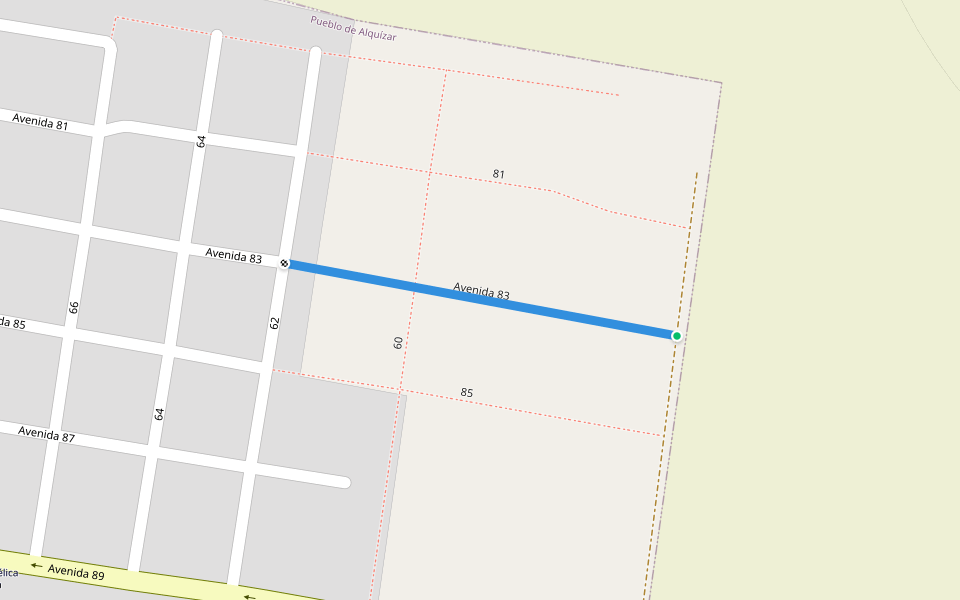 Avenida 83 walking route map in Artemisa