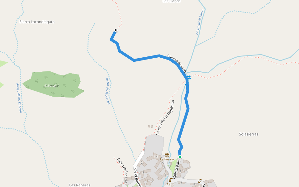 Camino de la Hoz walking route map in Genicera