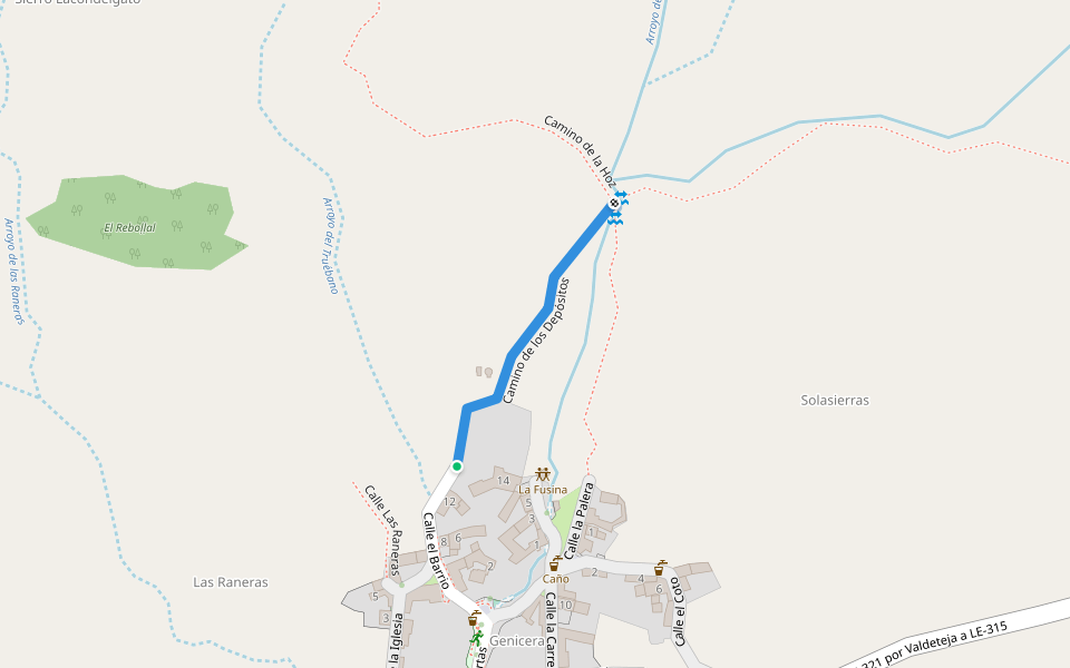 Camino de los Depósitos walking route map in Genicera