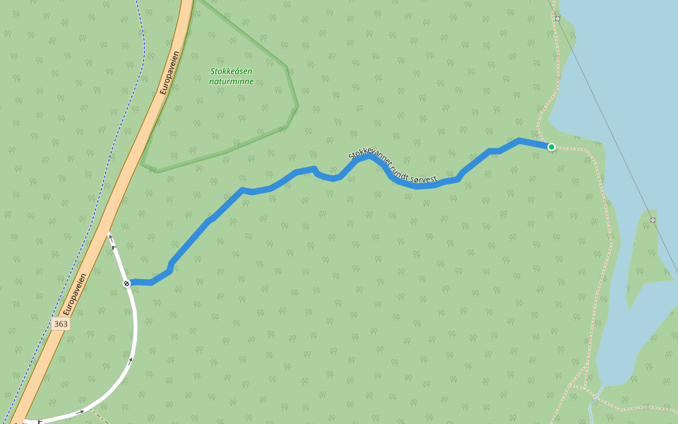 Stokkevannet rundt sørvest walking route map in Stathelle