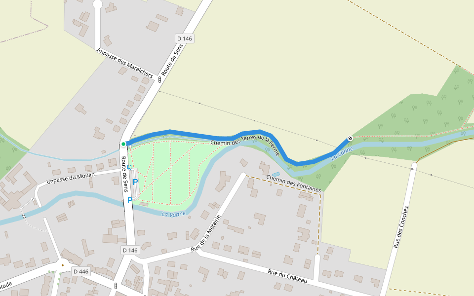 Chemin des Terres de la Ferme walking route map in Maillot