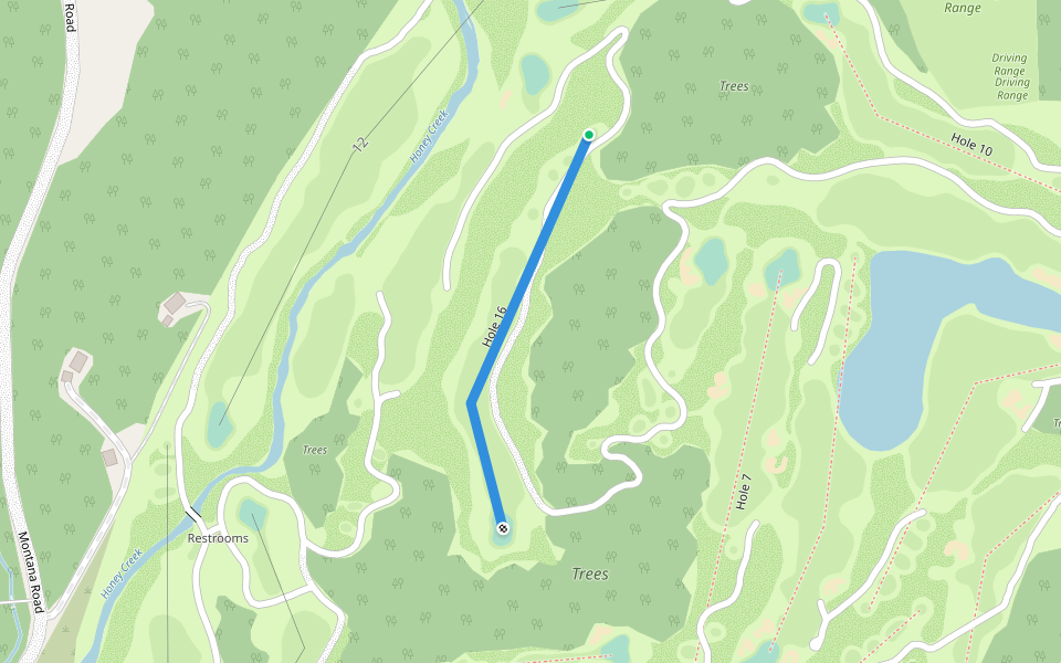 Hole 16 walking route map in Boone