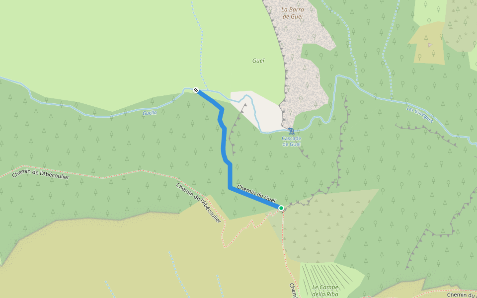 Chemin de Gueï walking route map in Roquebillière