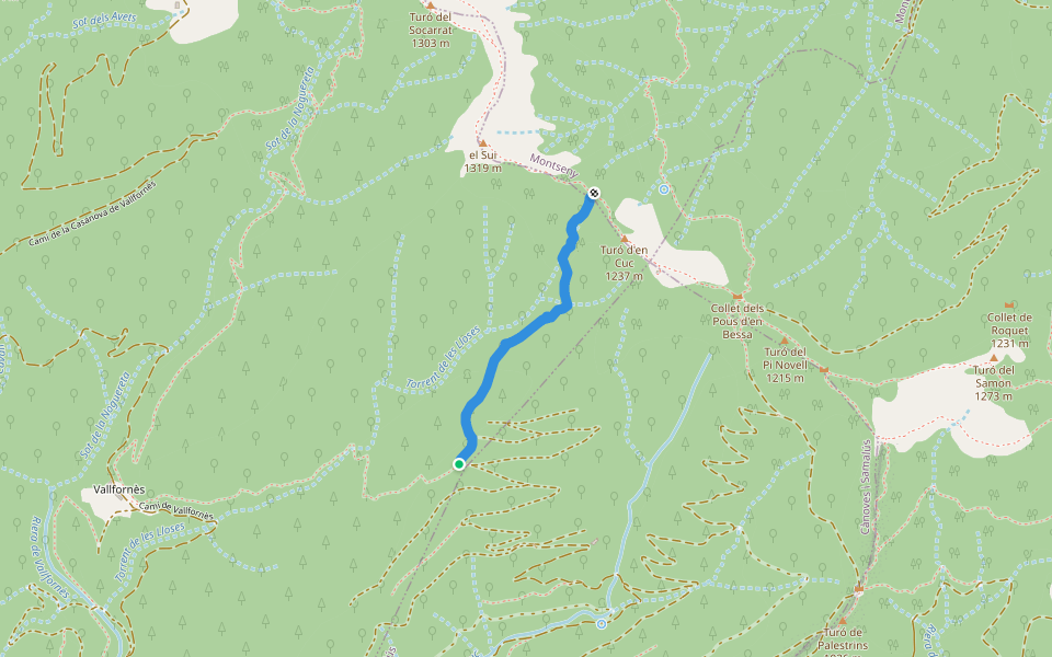 Corriol de Can Masdeu a Coll del Roure Gros walking route map in Tagamanent