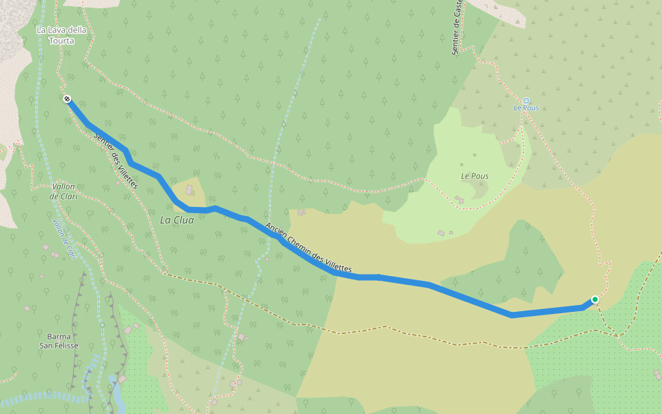 Ancien Chemin des Villettes walking route map in Roquebillière