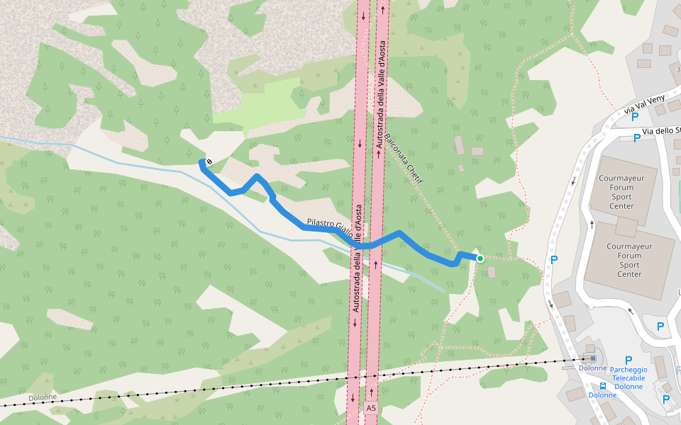 Pilastro Giallo walking route map in Courmayeur