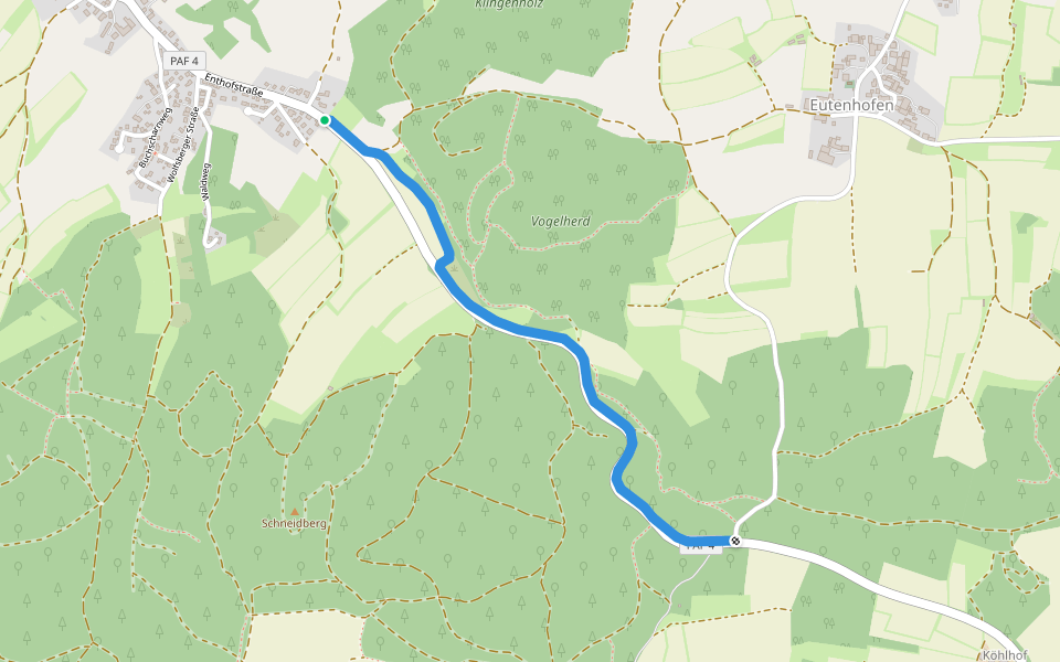 Schönthaler-Berg-Fuß-und-Radweg walking route map in Pfaffenhofen an der Ilm