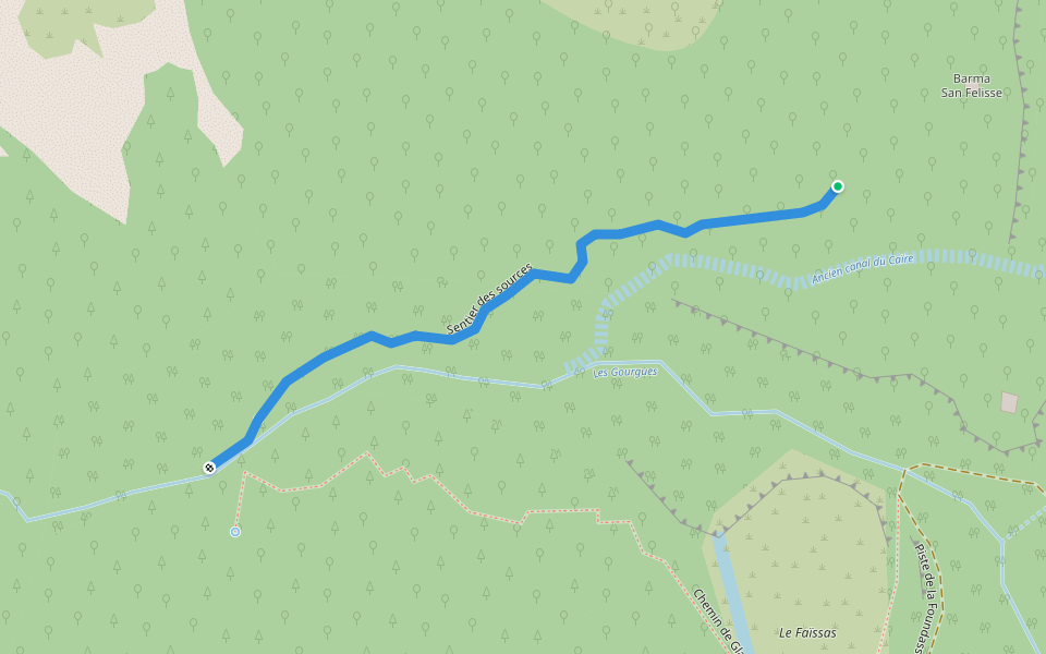 Sentier des sources walking route map in Roquebillière