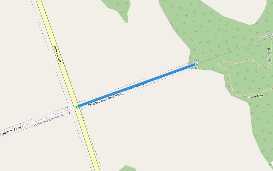 Private Lane - No Parking walking route map in Lion's Head