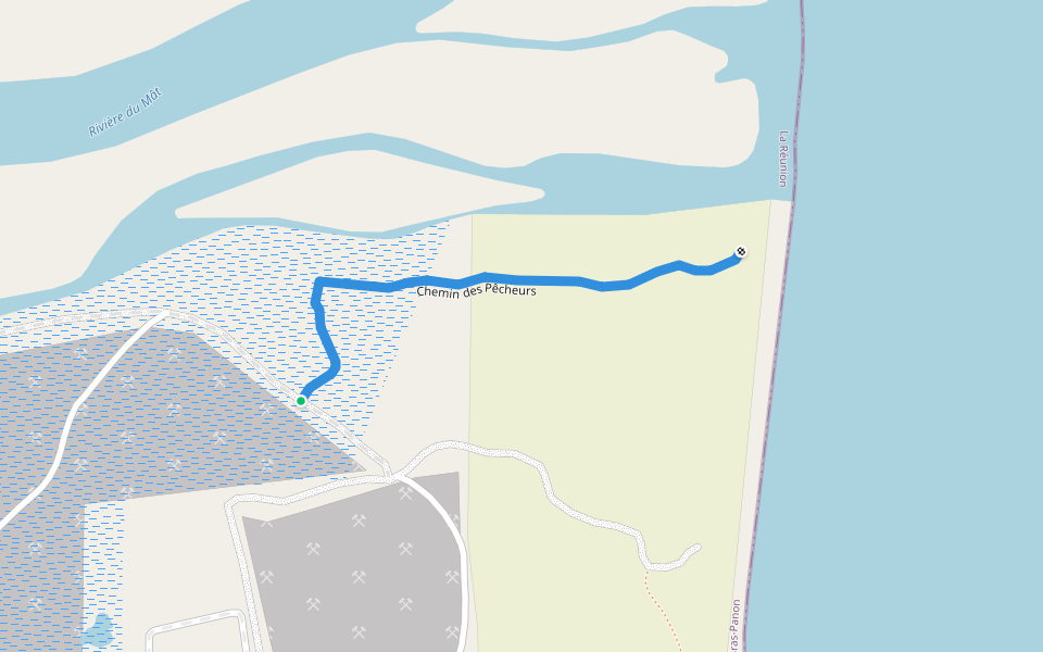 Chemin des Pêcheurs walking route map in Bras-Panon