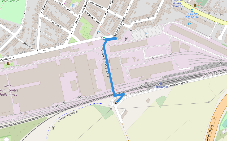 Passerelle SNCF Bobillot walking route map in Lille