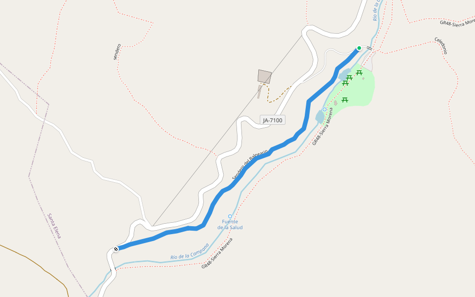 Sendero del Balneario walking route map in Santa Elena