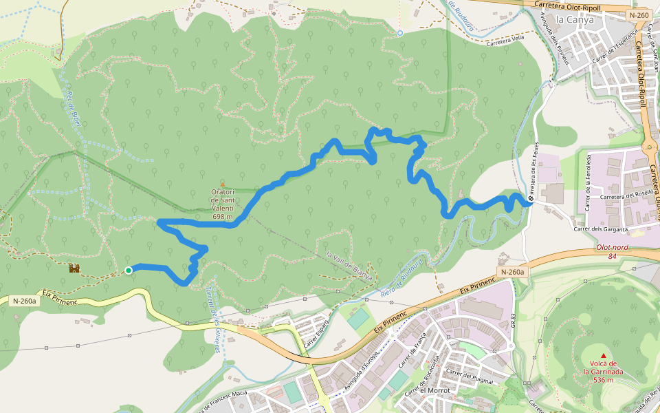 Cami de Sant Valentí walking route map in Olot