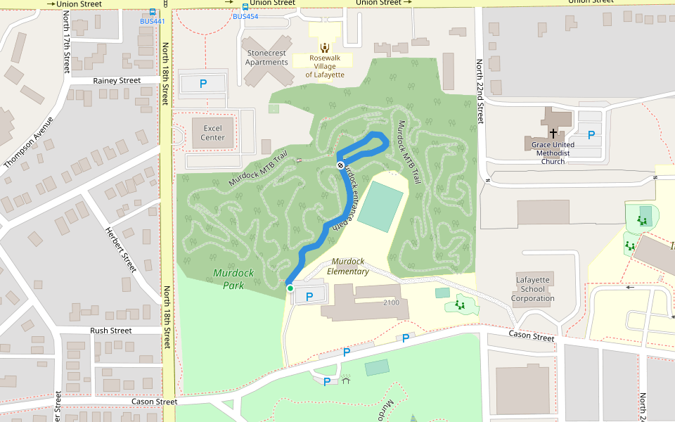 Murdock entrance path walking route map in Lafayette