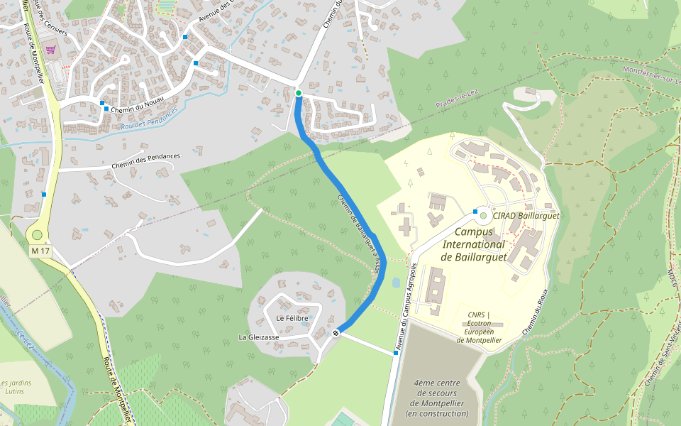 Chemin de Baillarguet à Assas walking route map in Prades-le-Lez