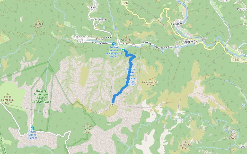 Arête de Saint-Eutrope walking route map in Castanet-le-Haut