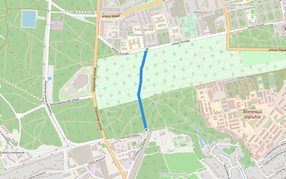 Октябрьская аллея walking route map in Penza