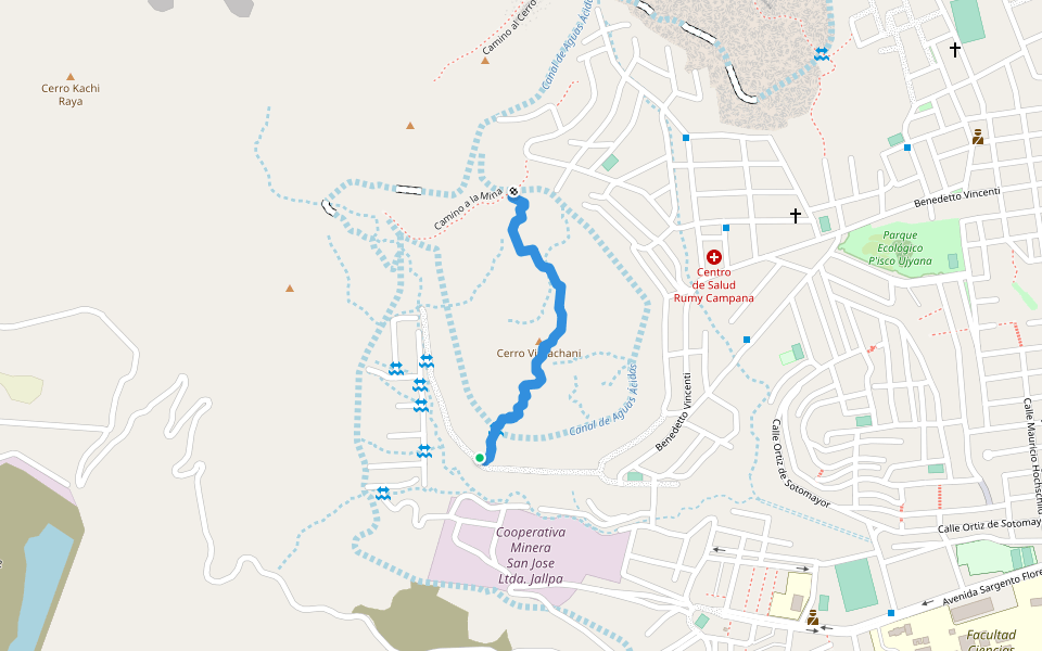 Camino al Cerro Viscachani walking route map in Oruro