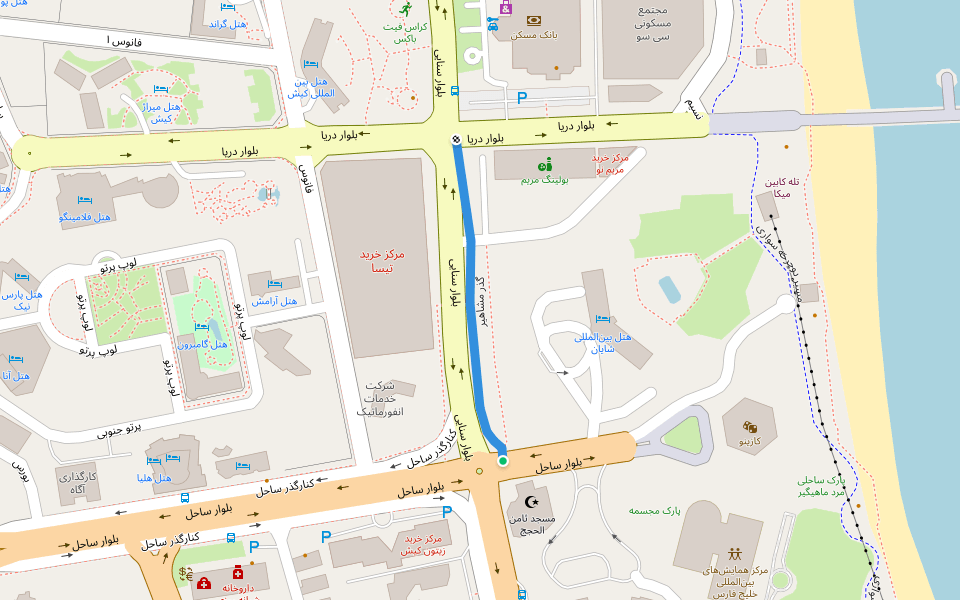 گذر مشاهیر walking route map in Kish