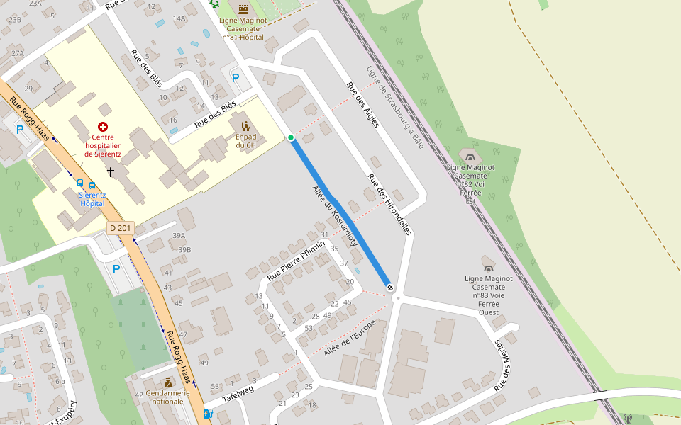Allée du Kostomloty walking route map in Sierentz