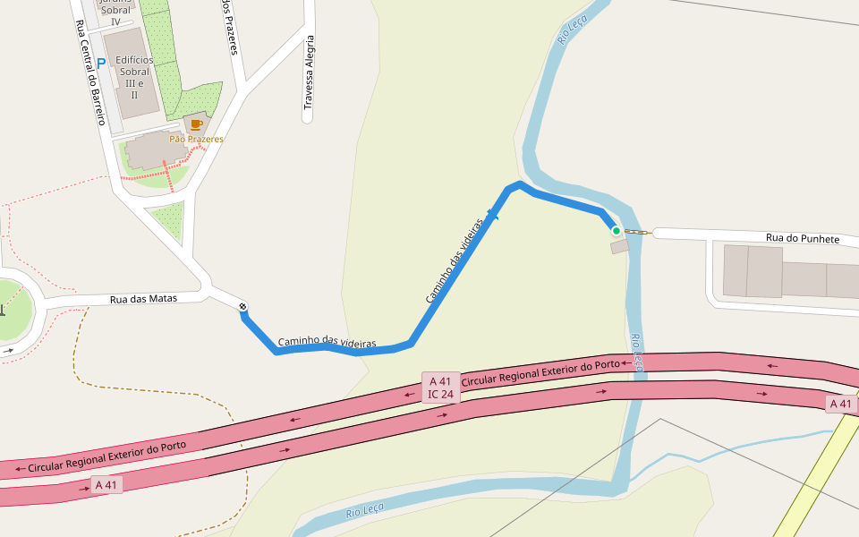 Caminho das videiras walking route map in Alfena