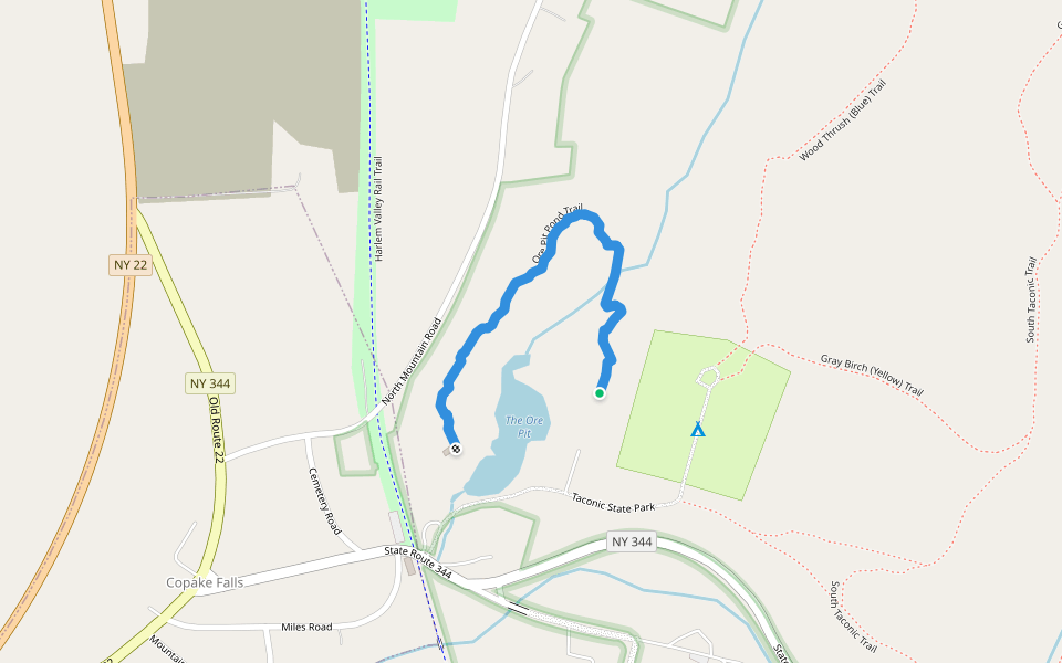 Ore Pit Pond Trail walking route map in Copake Falls
