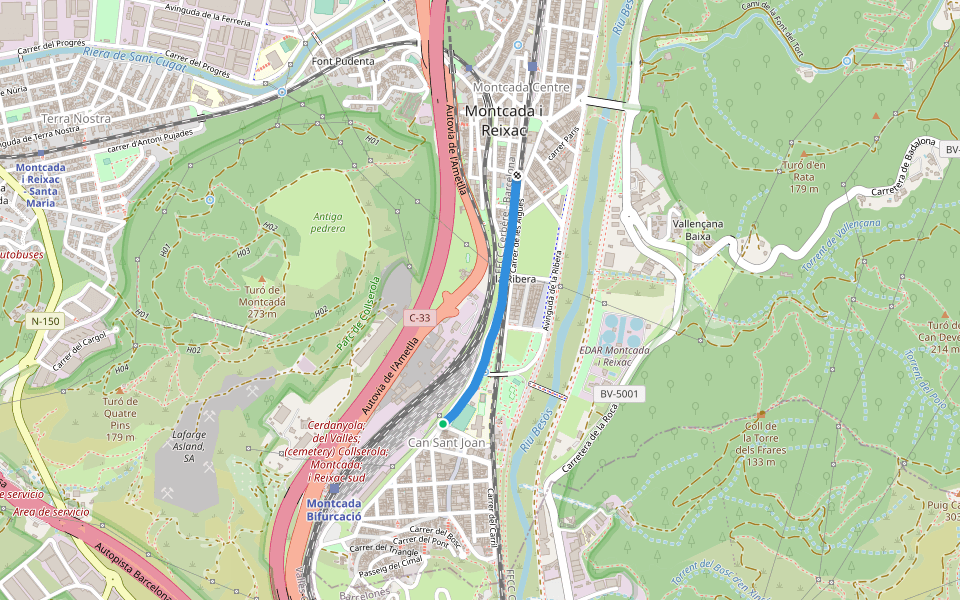 Carrer de la Unitat walking route map in Montcada i Reixac