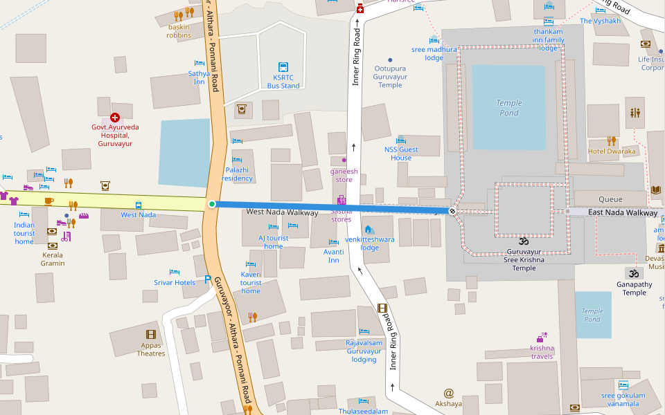 West Nada Walkway walking route map in Guruvayur