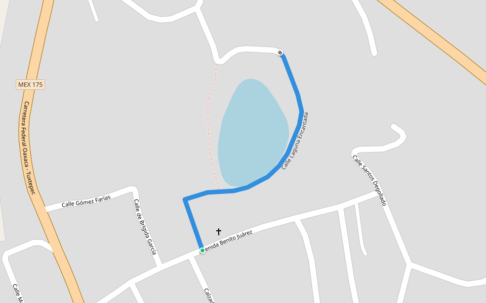 Calle Laguna Encantada walking route map in Guelatao de Juárez