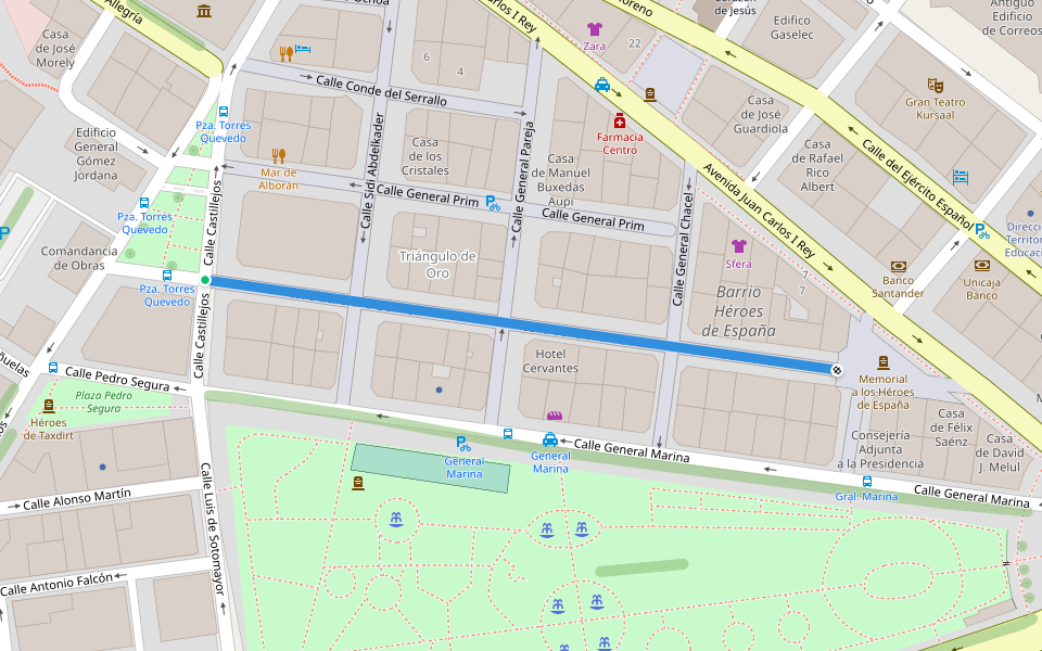 Calle General O'Donnell walking route map in Melilla