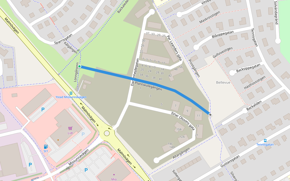 Plantskolegången walking route map in Ystad