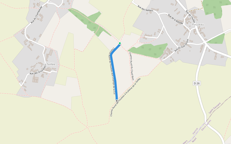 Chemin Rural de Pouzeau aux Champs de la Coi walking route map in Saint-Sauvant