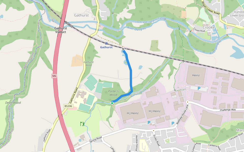 Ackhust Lane walking route map in Wigan