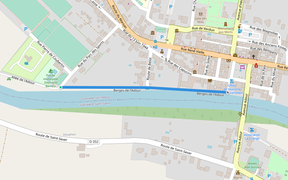 Berges de l'adour walking route map in Grenade-sur-l'Adour