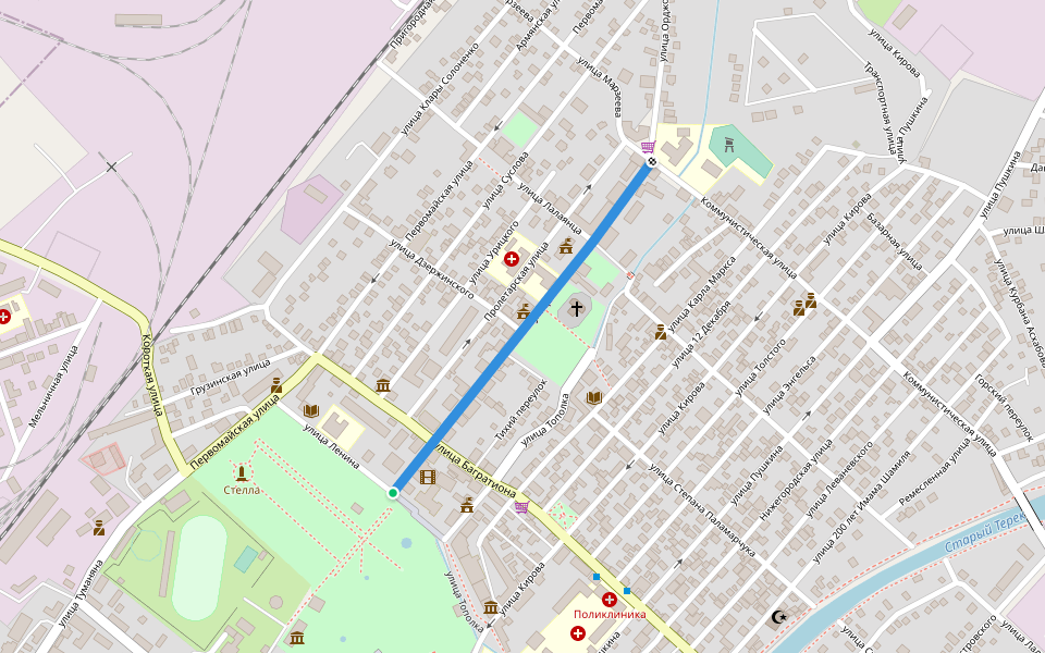 Советская улица walking route map in Kizlyar
