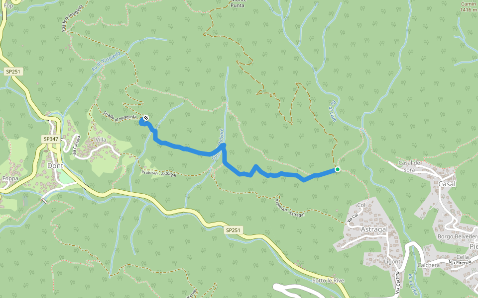 Strada dell'Acqua walking route map in Forno di Zoldo