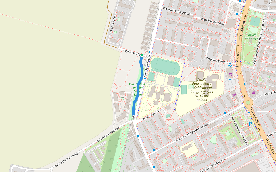 Park Zachodni walking route map in Słupsk