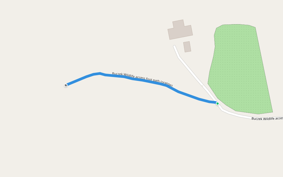 Buczek Wildlife access foot path (orange) walking route map in Poultney