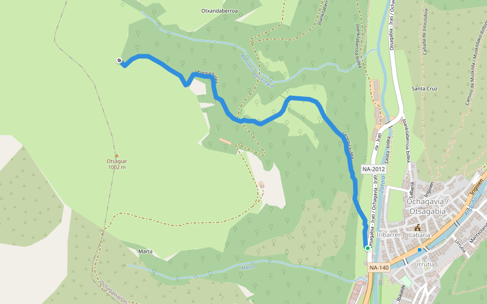 Lezegia bidea walking route map in Ochagavía