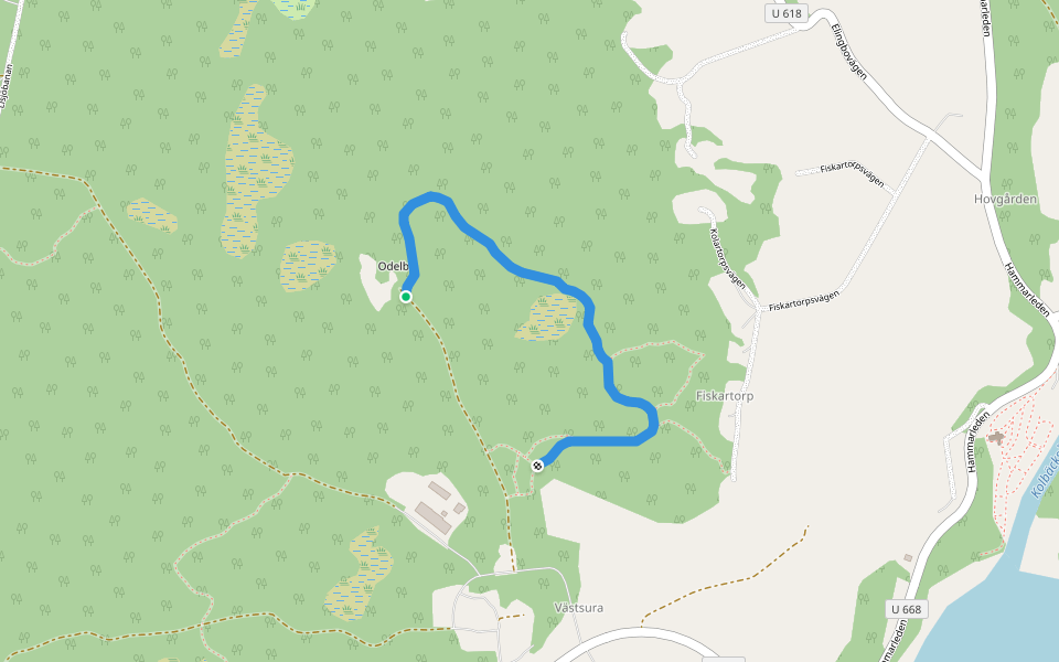 Odelbostigen walking route map in Bråfors