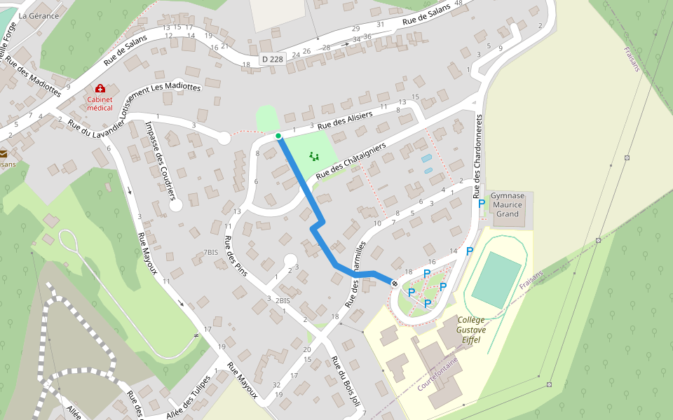 Sentier des Écureuils walking route map in Fraisans