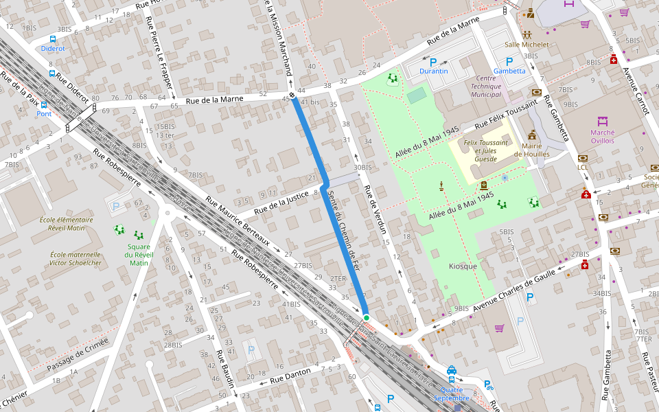Sente du Chemin de Fer walking route map in Houilles